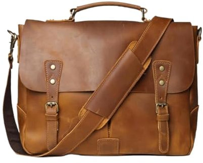 Lejdi Herren-Computertaschen, Handtaschen, Messenger-Schultertaschen, echtes Leder, Laptoptaschen, Aktentaschen, 14,6 Zoll(Brown-2)