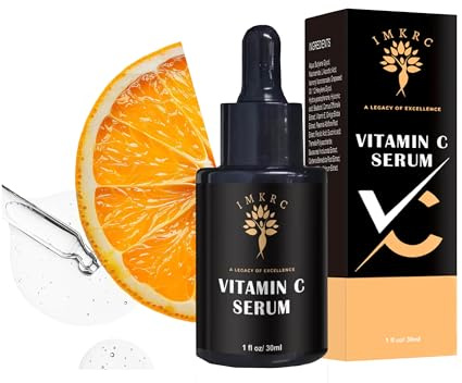 IMKRC Vitamin C Serum, 20% L-Ascorbic Acid, with Hyaluronic Acid, Ferulic Acid, Vitamin E, 30ml