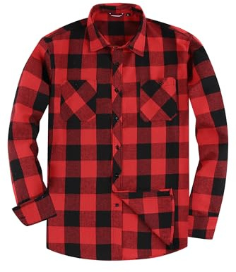 JupiterSecret Flanellhemd Herren, Langarm Kariertes Hemd Regular Fit mit Button Down Kragen und Brusttasche