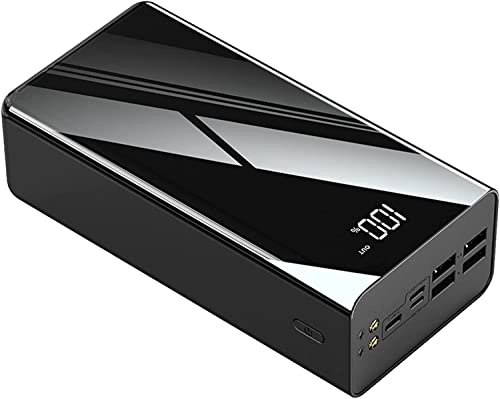 Power Bank,PowerBank, LCD Full Mirror Display Portable Charger s Fast Charging Phone Charger Powerbank 4-Outputs and Flashlight External Battery Pack Compatible with i-Phone Android etc,Blac