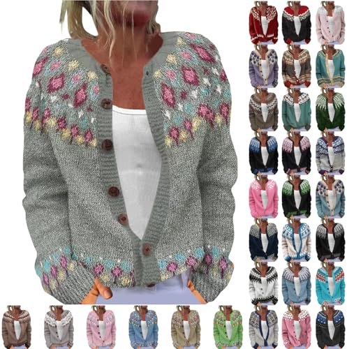 Generisch Damen Strickjacke, Leichte Strickjacke Damen, Pullover Strickjacken Elegante Winter Warm Herbst Jacke Strick Übergangsjacke Leichte Sweater Norweger Strickpullover