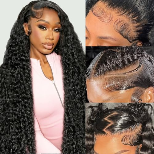 Kdmidun 13x6 Deep Wave Lace Front Wigs Human Hair 200 Density 13x6 HD Lace Front Wigs Human Hair Wigs for Women Glueless Wigs Human Hair Deep Curly Wig Pre Plucked 28 Inch