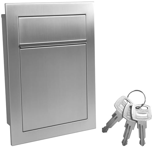 ALSTEN TECH Dold brevlåda rostfritt stål INOX inbyggd brevlåda platt väderbeständig väggmontering med lås namnskylt DIN A4 lämplig för DIN A4-kuvert