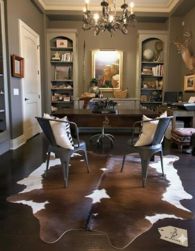 BK.LEATHER NEW 100% NATURAL COWHIDE RUGS BROWN AUSTRALIAN COWS FUR SKINS CARPET AREA S-3XL (Authentic Brown & White, XL : 160-150 cm)