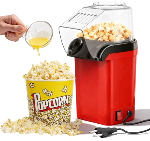 Dcceeo Machine a Pop Corn à Air Chaud, Machine a Popcorn Portable avec Gobelet et Couverture Transparente Sain et Sans Huile Mini Machine à Pop Corn pour Cinémas Maison, Noël, Soirées Cinéma, Fêtes