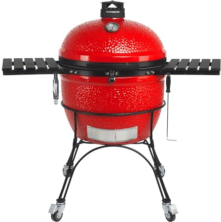 Kamado Joe Big Joe Series II 24-inch Ceramic Charcoal Grill and Smoker with Cart, Side Shelves, Stainless Steel Grates and 450 Cooking Square Inches in Red, Model BJ24RHC