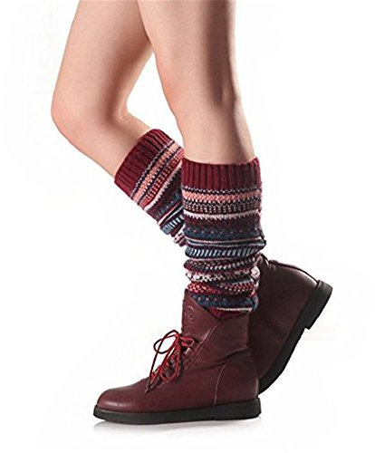 Greenlans Paire de jamnbières à rayures en laine pour femme - Rouge - Taille Unique