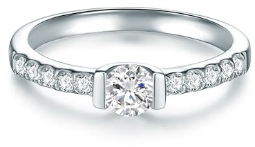 Trilani Damen Solitärring 925/- Sterling Silber mit Zirkonia im Brillantschliff - Verlobungsring Silberring Damen mit Stein Antragsring Trauring
