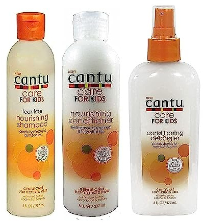 Cantu - Lot de 3 soins capillaires doux - enfant - shampoing/après-shampoing/démêlant pour cheveux frisés/ondulés, Apaisant,Conditionnement,Hydratant,Nourrissant