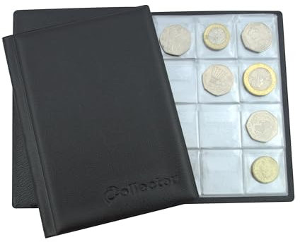 COLLECTOR - Coin album for 96 medium sized coins such as A-Z 10 Pence 10p 50p 50 Pence £1 €1 €2 or others - MULTICHOICE (Black)