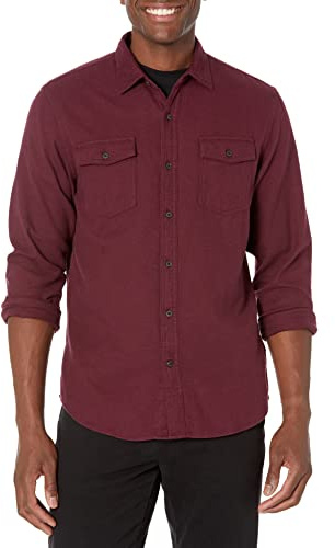 Amazon Essentials Men's Slim-Fit Long-Sleeve 2-Pocket Flannel Shirts, Burgundy Heather, M