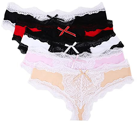 Tanga Femme Sexy String Coton Culotte Dentelle Slips de Dentelle sous-vêtements String Ice Lingerie - Multipack