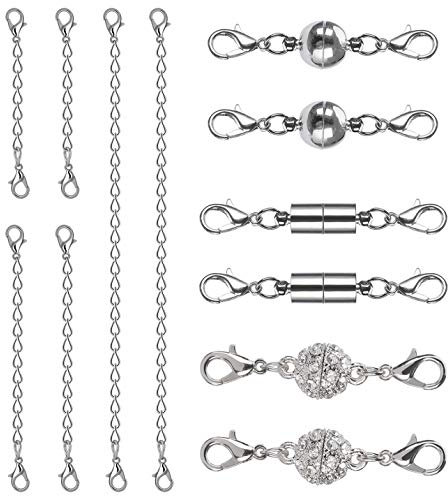 Magnetische Schmuckverschlüsse und Verlängerung Kette Magnetverschlüsse und Halskette Extender Karabinerverschluss für Armband, Halskette, Schmuck, Schmuckherstellung 12 Stück (Silber)