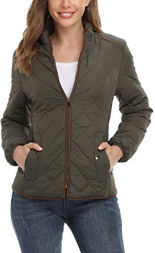 Anienaya Women's Lightweight Quilted Jacket Stand Collar Zip Warm Winter Coat Outwear w 2 Pockets