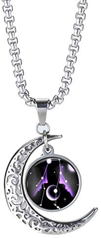 LEJAHAO stjärntecken kedja kvinnor män med berlocker hängen stjärnbilder zodiac måne stjärna rappare Luna modesmycke halsband enkel hip hop medllion zodia halsband kedjor för män pojkar, 60 cm, Glas