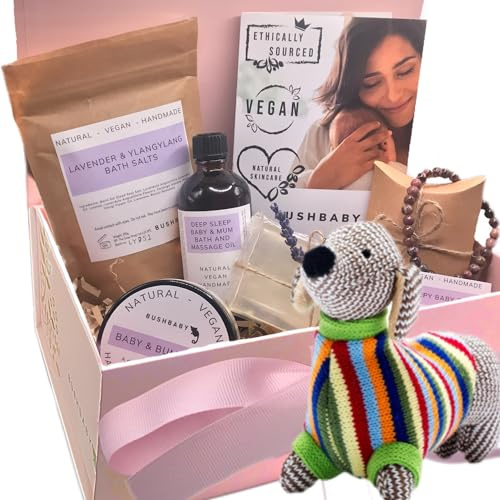 BUSHBABY Natürliches veganes Verwöhn-Set für Mama und Baby, ethisch unbedenklich, Schwangerschaftsgeschenk für werdende Mütter, Mutterschaft, Verwöhn-Geschenk (Wursthund)