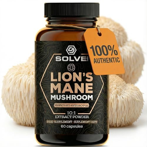 SOLVE Labs® ● Premium Lion's Mane Extract Capsules ● 45% Beta-D-Glucans ● 10:1 Extract ● Zero Fillers & Additives ● 60 Capsules ● 1 Months Supply