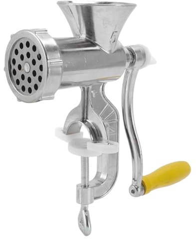 Kleiner Fleischwolf Manueller Fleischfüller Wurstmaschine Aluminiumlegierung Verbundholz Schneidklinge Silber Fleischfüllung Küchenmaschine für Fleischwurstkekse Leicht zu reinigen