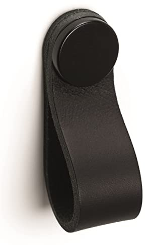 Gedotec Möbelknopf aus Vollmetall und Leder | 1 Stk Türknopf für Schränke - Schwarz - Schwarz inkl. Befestigungsmaterial | FLEXA 0404 | LA: 128 mm | Knöpfe für Küchenschränke Schrankknöpfe Möbel