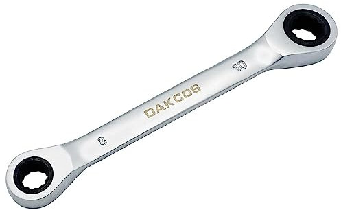 DAKCOS Chiave combinata a cricchetto, 8 x 10 mm, 2 in 1, doppia estremità, anello a cricchetto, chiave ad anello CR-V con finitura cromata opaca
