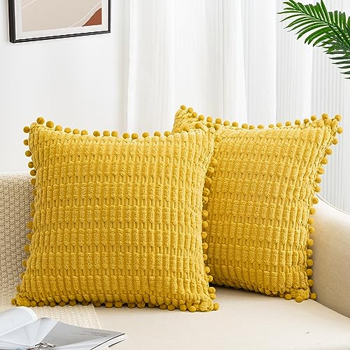 ZWJD 2er Set Kissenbezug 40x40 Kordsamt Sofakissen Weiche Kissenhülle Boho Kissenbezüge Dekokissen Moderne Kissen Deko für Couch Schlafzimmer Zuhause Auto Dekor Zierkissenbezüge Gelb