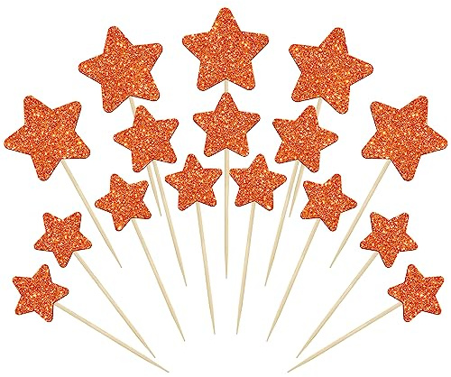 Gyufise 42Pcs Mixed Size Little Star Cupcake Toppers Orange Glitter Twinkle Star Cupcake Picks Wedding Engagement Bridal Shower Baby Shower Birthday Party Cake Decorations Supplies