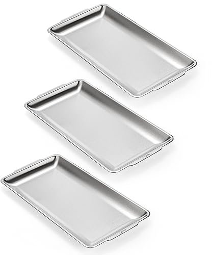 ZENFUN Lot de 3 plateaux de service rectangulaires en acier inoxydable 304 avec poignées, plateaux de rangement décoratifs pour barbecue, salle à manger, fête, buffet, apéritif (32 x 16 cm)