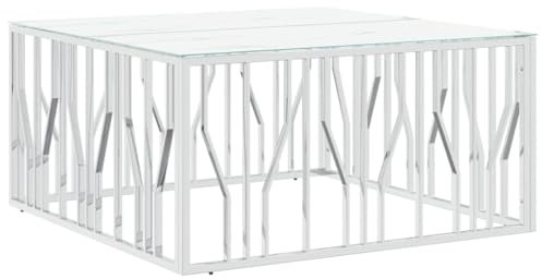 vidaXL Couchtisch, Beistelltisch mit viel Platz für Snacks Getränke, Sofatisch für Wohnzimmer, Tisch Kaffeetisch Telefontisch, Silbern Edelstahl Glas