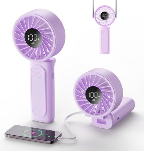 Peiyuu Handventilator, Tragbarer Mini Ventilator mit 4000 mAh, LED-Display Handventilator mit 6 Geschwindigkeitsstufen,180° Faltbarer Ventilator für Homeoffice, Reisen, Outdoor und Schlafzimmer