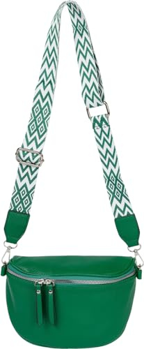 styleBREAKER Damen Halbmond Crossbody Schultertaschen Einfarbig, verstellbarer Schultergurt mit Zick-Zack Rauten Muster 02012401, Farbe:Dunkelgrün