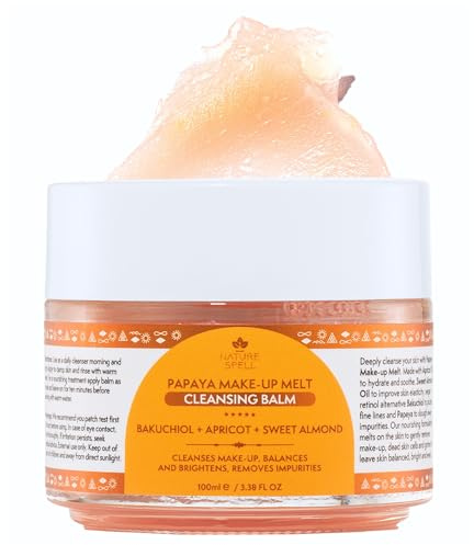 Nature Spell Papaya Cleansing Balm, Vegan, 100ml | Gently Removes Makeup & Hydrates Skin, Infused with Bakuchiol & Apricot