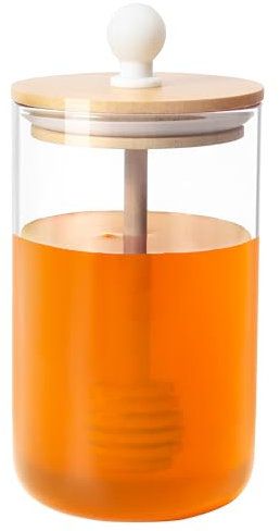GIVAMEIHF Honigglas mit Dipper-Stick-Set, Honigtopf mit Dipper und Deckel, Honigbehälter für luftdichten Sirupspender für Zuhause, Küche, 340 ml