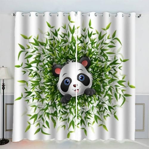 MEVASA Gardinen Cartoon-Panda Grüner Bambus Vorhänge 200 Breit 3D Wohnzimmer Kinderzimmer Schlafzimmer Vorhänge 160 Hoch Modern Kunst Verdunklungsvorhänge 200 x 160 BxH