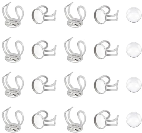 UNICRAFTALE 20 Sets DIY Blanko Fingerringe Mit Kuppel 304 Edelstahl Set Zur Herstellung Offener Manschettenringe Verstellbare Ringrohlinge 14 Mm Basisring Lünettenschale Zur Schmuckherstellung