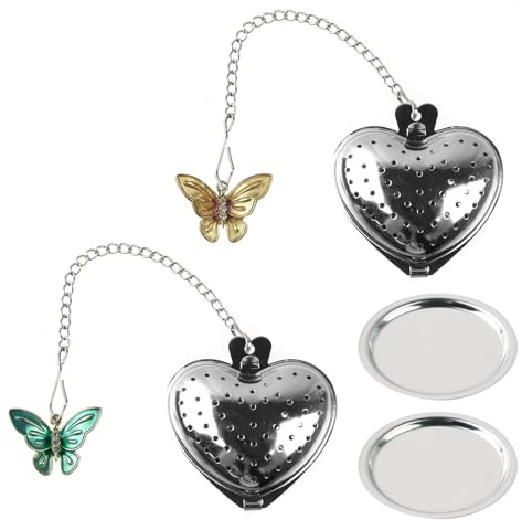 Crapyt 2 Pcs Tea Infuser Tea Strainers for Loose Tea, Loose Leaf Tea Steeper | 1.81×1.61 Heart Shape Tea Ball, Tea Diffusers with Green and Yellow Butterfly Pendant