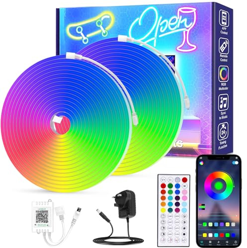 HURYEE Neon Led Rope Light 32.8Ft RGB Strip Lights App Control or Remote Control,Flexible DIY Design,Music Sync Neon Lights,Outdoor IP65 Waterproof Led Strip Lights for Bedroom,Gaming,Party
