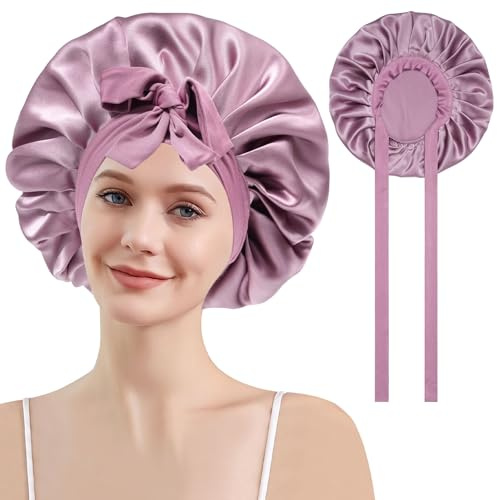 Coubeau Seidenhaube zum schlafen für Damen -100% Silk Bonnet Schlafhaube Seide Haarhaube für die Nacht Seide Bonnet Sleep Cap