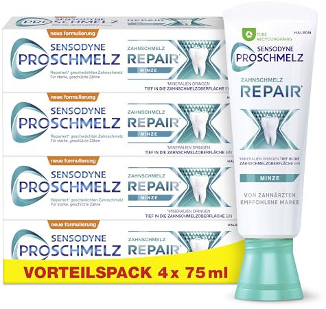Zahnpasta - Sensodyne ProSchmelz Repair, tägliche Zahncreme mit Fluorid, repariert nachweislich durch Säuren geschwächten Zahnschmelz, 4x75ml