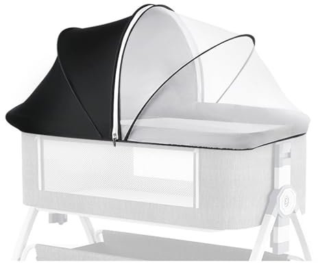 Koomuao Universal-Moskitonetz für Babybetten mit Sonnenschutz, Moskitonetz für Reisebett mit Reißverschluss, UV-Schutz & Insektenschutz für Babys (schwarz, 110 x 65 cm)