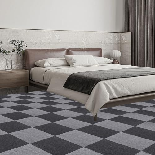 LOPYXBR 30 Pièces Moquette Salon Dalles 30x30 cm, Antidérapantes Dalle de Moquette, carreaux autocollant moquette pour Bureau Salon Chambre (Gris Foncé+Gris Clair)