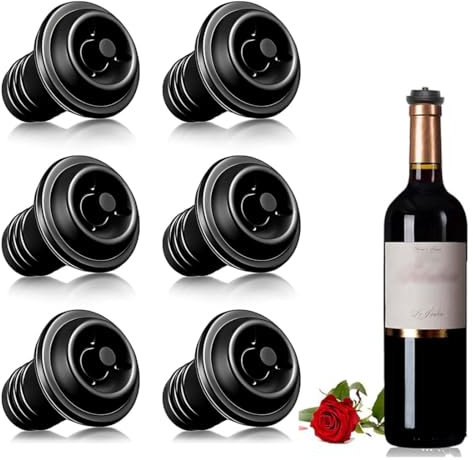 6 pezzi Tappo per bottiglie di vino Tappo per Vino Riutilizzabile, Tappo per Bottiglia, Tappi per Il Vuoto, Conservatori di Vino Riutilizzabili, Tappi per Vino Keep Fresh tappi vino(Nero)