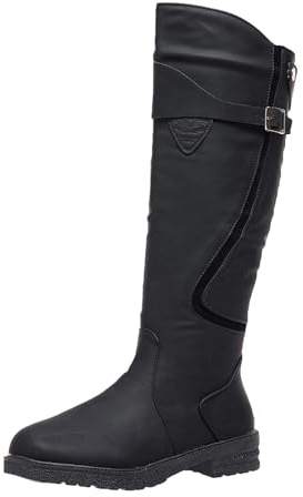 Wonafa Stivali Piatti Donna Stivali Alti Al Ginocchio per Le Donne Stivali Da Equitazione in Pelle Sintetica per Le Donne Stivali Classici Stivali, Nero , 43 EU