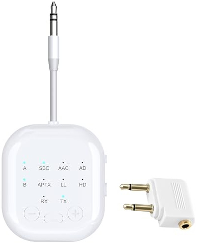 Comboss Récepteur Bluetooth 5.3 - Adaptateur Bluetooth sans fil 2 en 1 - Prend en charge jusqu'à 2 écouteurs AirPods pour avion, TV, PC, salle de sport, interrupteur, voiture, système stéréo