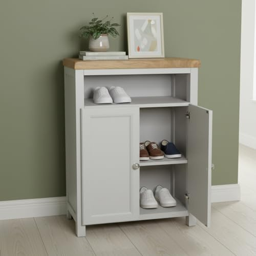 GROF GROFurniture Shoe Storage Cabinet - Hallway Storage Unit Oak Cupboard Organiser Wooden Shoe Rack Painted Drinks Cabinet, Kitchen Cupboard Hallway or Living Room Furniture