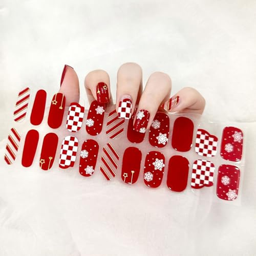 Boloshine Weihnachten Nagelsticker, 22 Stück Halbgehärtete UV Gel Nail Wraps, Selbstklebend Gel Nagellack Streifen in Salonqualität für Weihnachten Neujahr Party (Schneeflocke)