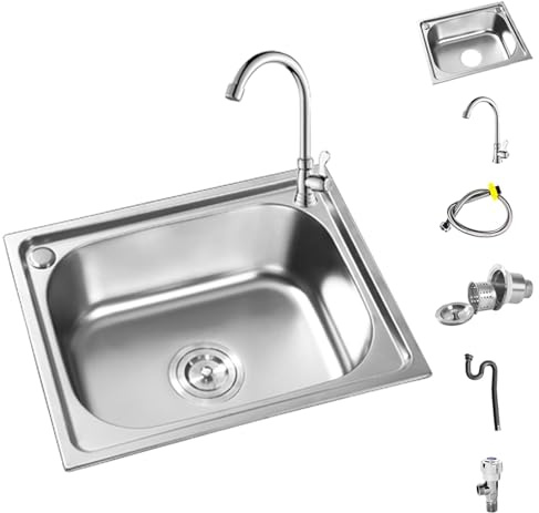 Lavandino Cucina,Lavello da cucina a incasso,Lavabo Cucina in Acciaio Inox,Lavello a vasca singola profondità da 15 cm a 22 cm,rettangolare(48x35x18.8 cm)