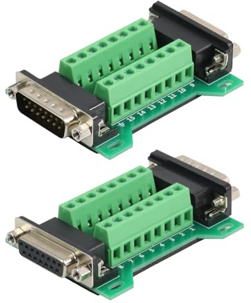 Willwewon 2 Stück DB15 Breakout-Board Adapter (männlich + weiblich kombiniert), RS232 Seriell auf D-Sub 15-polig Terminalleiste