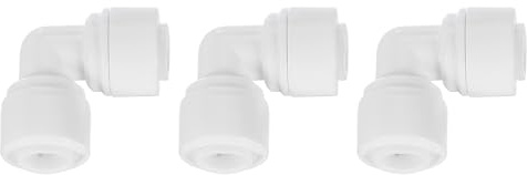 QUARKZMAN 3 Piezas Conectores de Empuje, 1/4 OD x 1/4 OD Conectores de Manguera de Aire Tubo y Manguera y Tubería Conexión Rápida de Plástico Codo de Unión de 90 Grados, Blanco (6-6mm)
