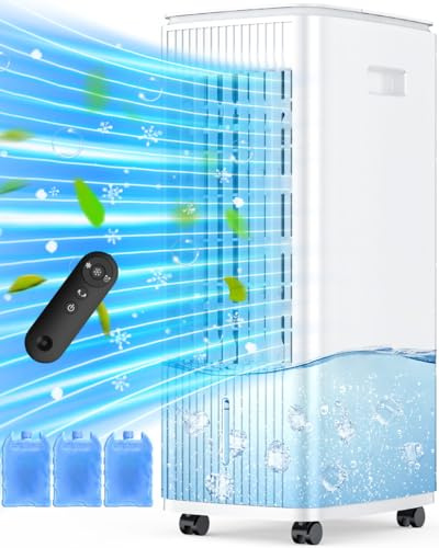 BALKO 25-INCH Evaporative Air Cooler, Swamp Cooler Air Conditioner w/Double Tanks, Smart Timer, 3 Ice Packs, 60W Windowless Air Conditioner, 70° Oscillation,3-Speed Portable Air Conditioners for Room