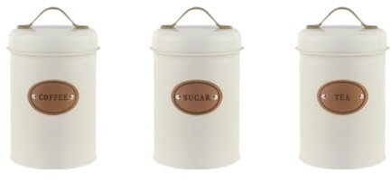 MagiDeal Juego de Botes herméticos para Cocina, Recipiente de Almacenamiento, Tarro para café, té, azúcar, Galletas, Cereales, café, Granja, 3 uds, Blanco